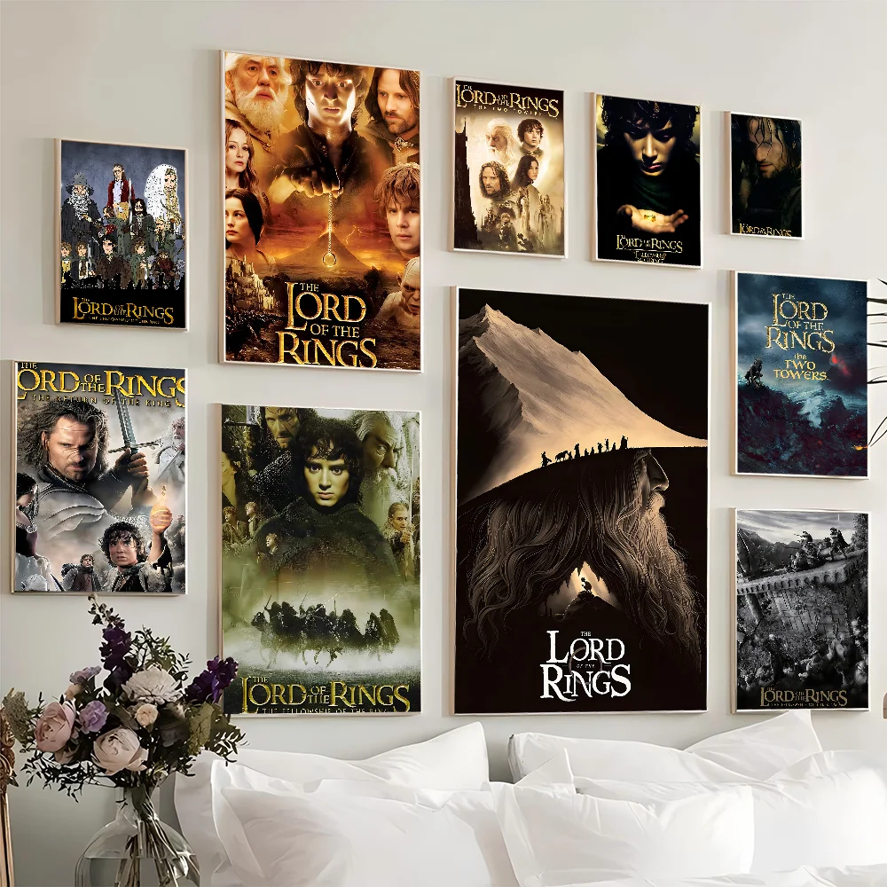 The L-Lords Of The R-Rings Movie Sticky Posters Retro Kraft Paper Sticker DIY Room Bar Cafe Aesthetic Art Wall Painting