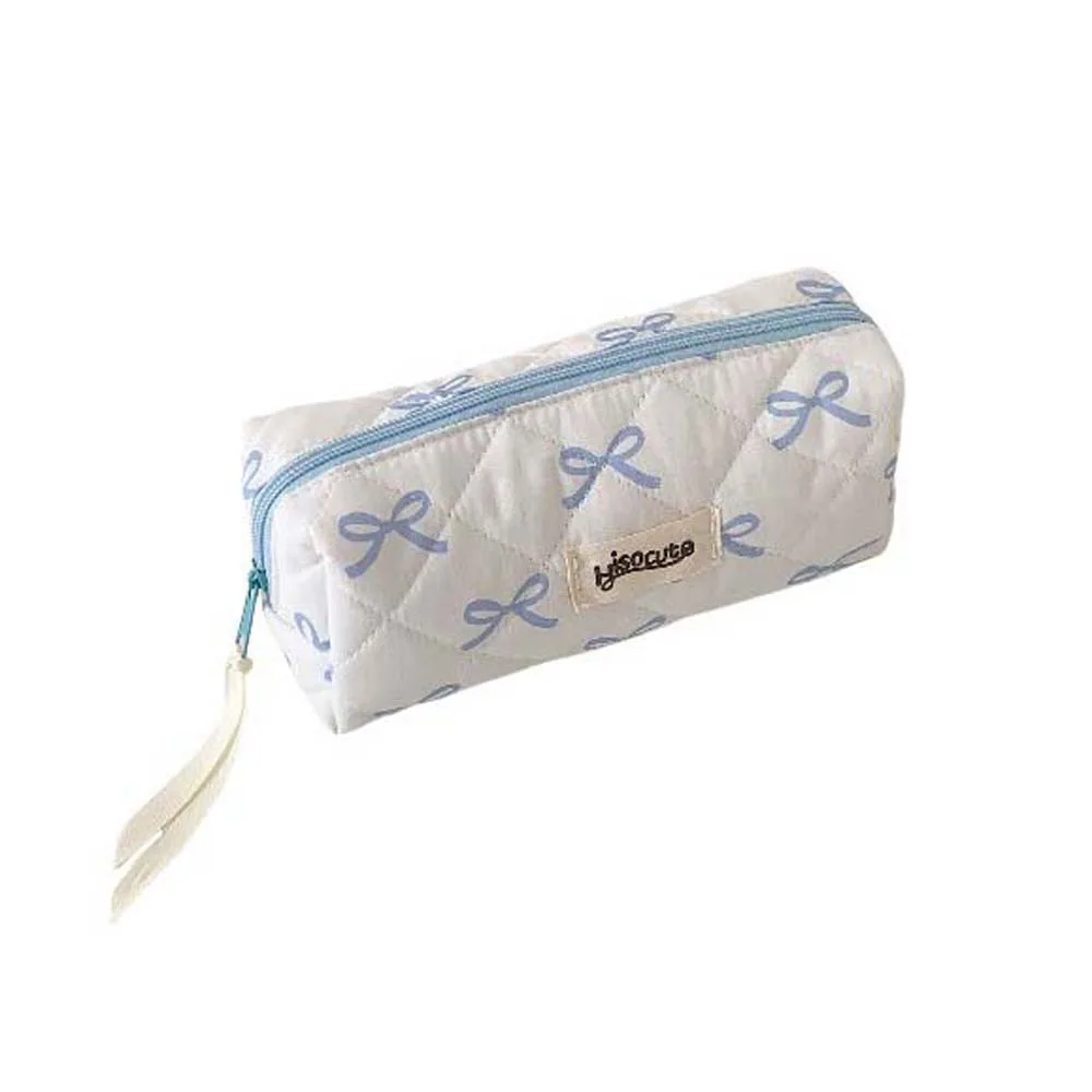 Bowknot Bow Stationery Bag Large Capacity Aesthetic Korean Style Pencil Case Pink/White/Blue Desktop Storage Bow Pencil Pouch