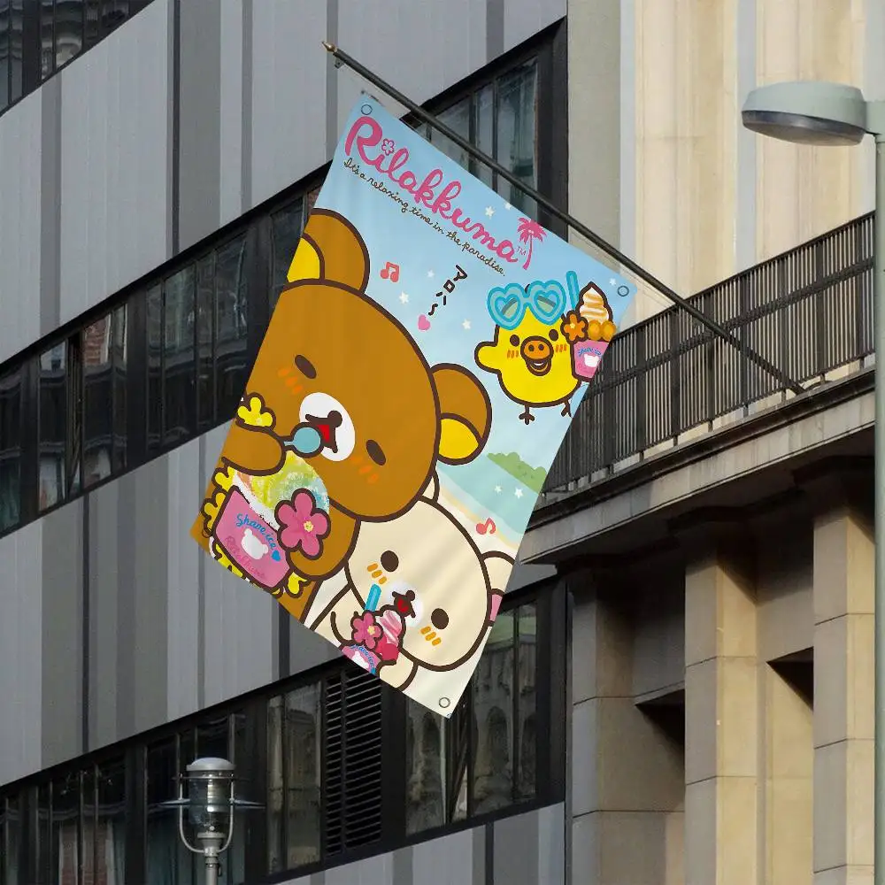 Cute R-Rilakkumas Bear Creative Pattern Hanging Flag Polyester Printed Banner Hand Pulled Flag