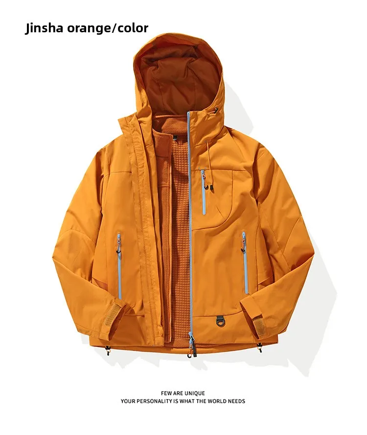 Empty Mountain Rain Hardshell Wind- und Wasserdichte Funktionelle Outdoor Drei-in-Eins-Kapuzen-Bergsteigerjacke für Männer und Frauen – Detail 15