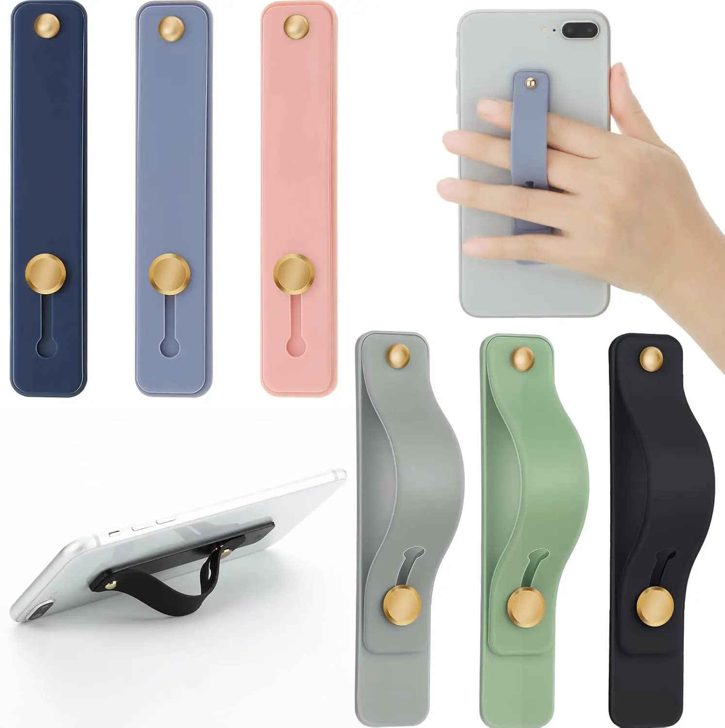 

6 Pieces Phone Grip Holder Cell Phone Grip Strap Telescopic Finger Strap Stand Universal Finger