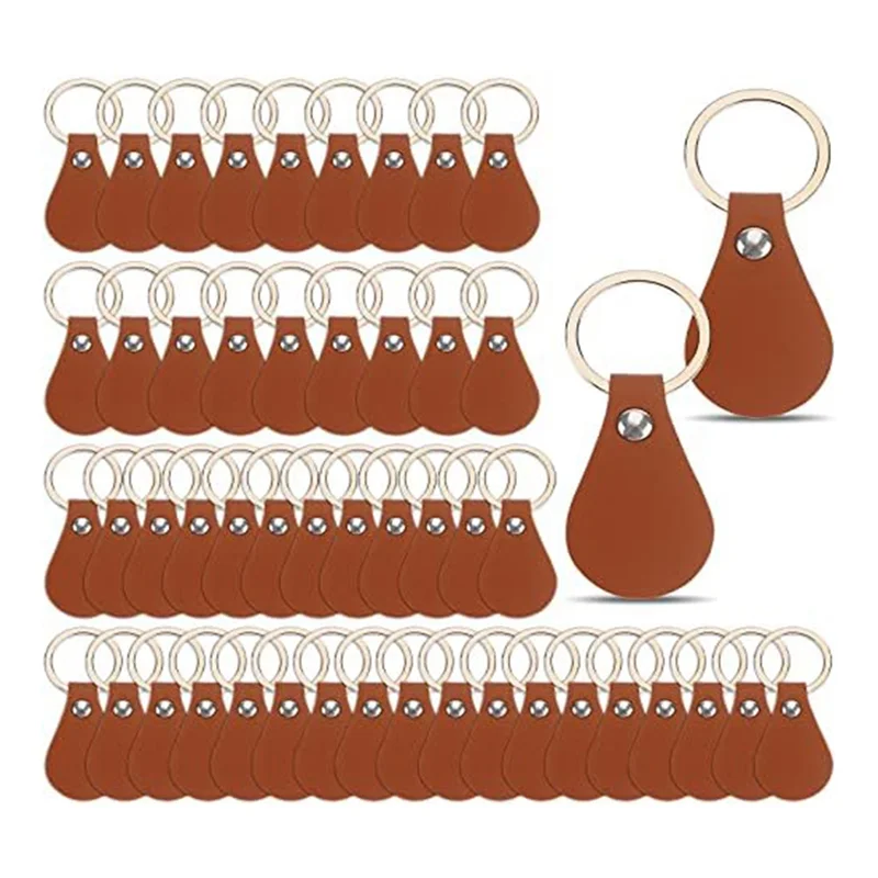 

50Pcs DIY Leather Keychains Brown Blank Key Fob Rivets Keychain for Car Key Home Door Key Small Decoration Homemade Gift