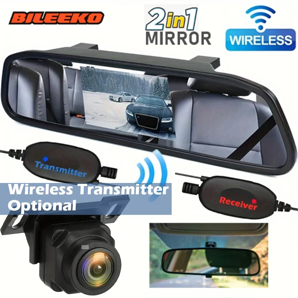 

Bileeko 2-in-1 Car Inside Mirror Camera Kit - Rear View Backup with Wired/Wireless Transmitter for Reverse Parking