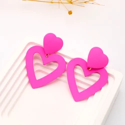 Pink Double Heart Clip on Earrings Dangling For Women Non Pierced Love Heart Earrings Valentine's Day Mother's Day Gift