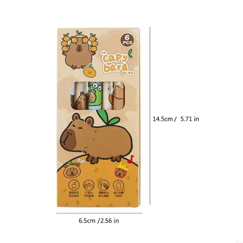 W89C Пакет из 6ps Cartoon Выдвижной гель -ручка Quick Sicking 0,5 мм офисного написания инструмента