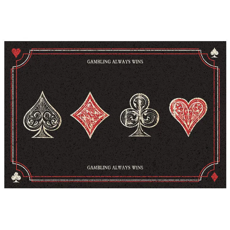 Retro Poker Card Suits Spade Heart Club PVC Coil Doormat Dirt Catching Washable Non‑Slip Front Entrance Rug