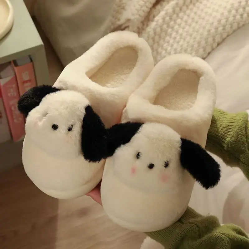 Y2k Pochacco النعال الشتاء لينة رجالي داخلي عدم الانزلاق رقيق الشريحة غرفة نوم الكرتون الدب الدافئة أفخم الذكور المنزل امرأة أحذية قطنية