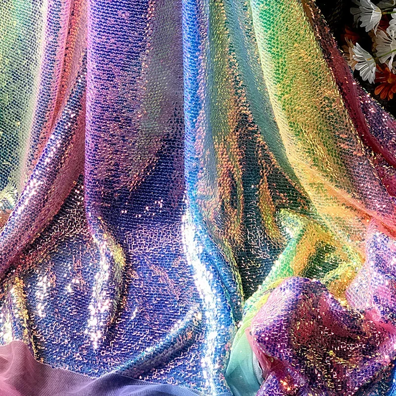 50x130cm Gradient Color Rainbow Shiny Material Sequin Fish Scale Fabric for Dress Suit DIY Sewing Craft Clothing Supplies