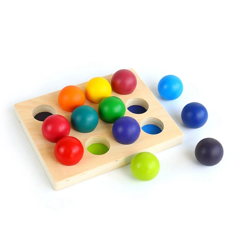 Palla abbinata arcobaleno in legno con vassoio, tavola di smistamento dei colori, giocattolo educativo giocattolo Montessori per regalo di compleanno per bambini riutilizzabile