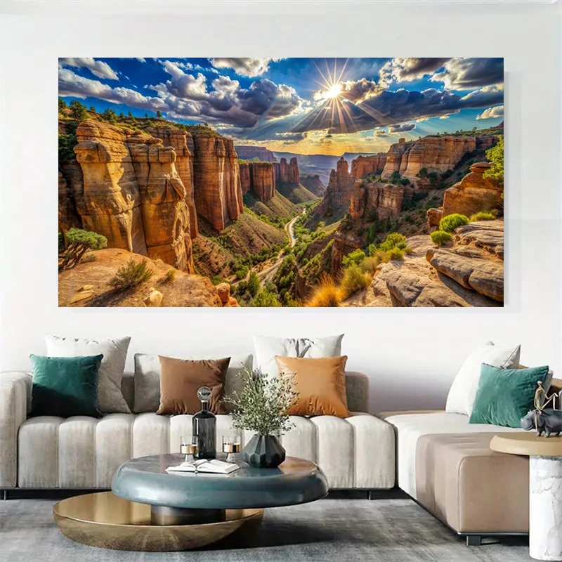 Red Flower Lake Sunflower Forest Glacier Natural Scenery canvas print,  poster wall art for bedroom home decor, no frame