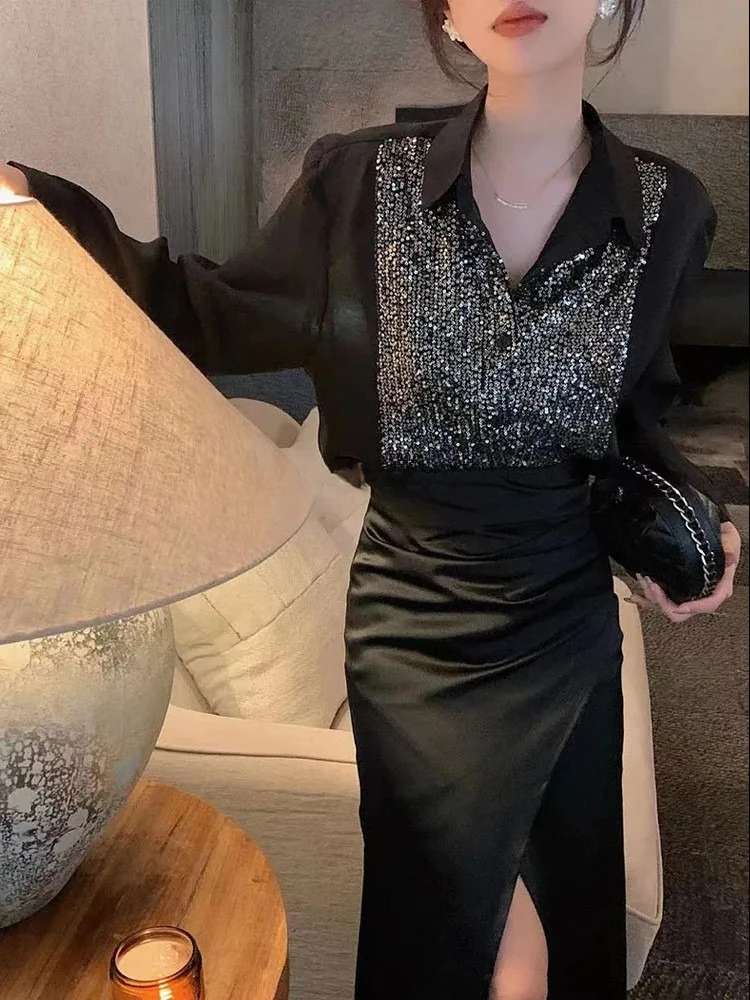 

Женская рубашка и блузка на пуговицах с блестками, новинка 2025 года, популярная корейская одежда, повседневные молодежные новые эстетические женские топы, акция