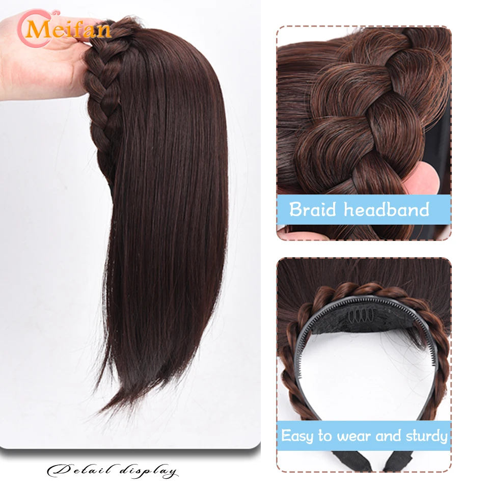 MEIFAN Synthetic Short Straight Headband Half Wig Clip in Hair Extension Fluffy Natural False Hairpiece With HairBand for Women