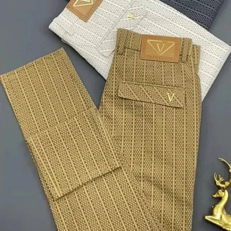 Men's Pants Summer Fashion Casual Personalized All-match Breathable Printed Thin Light Luxury Pants