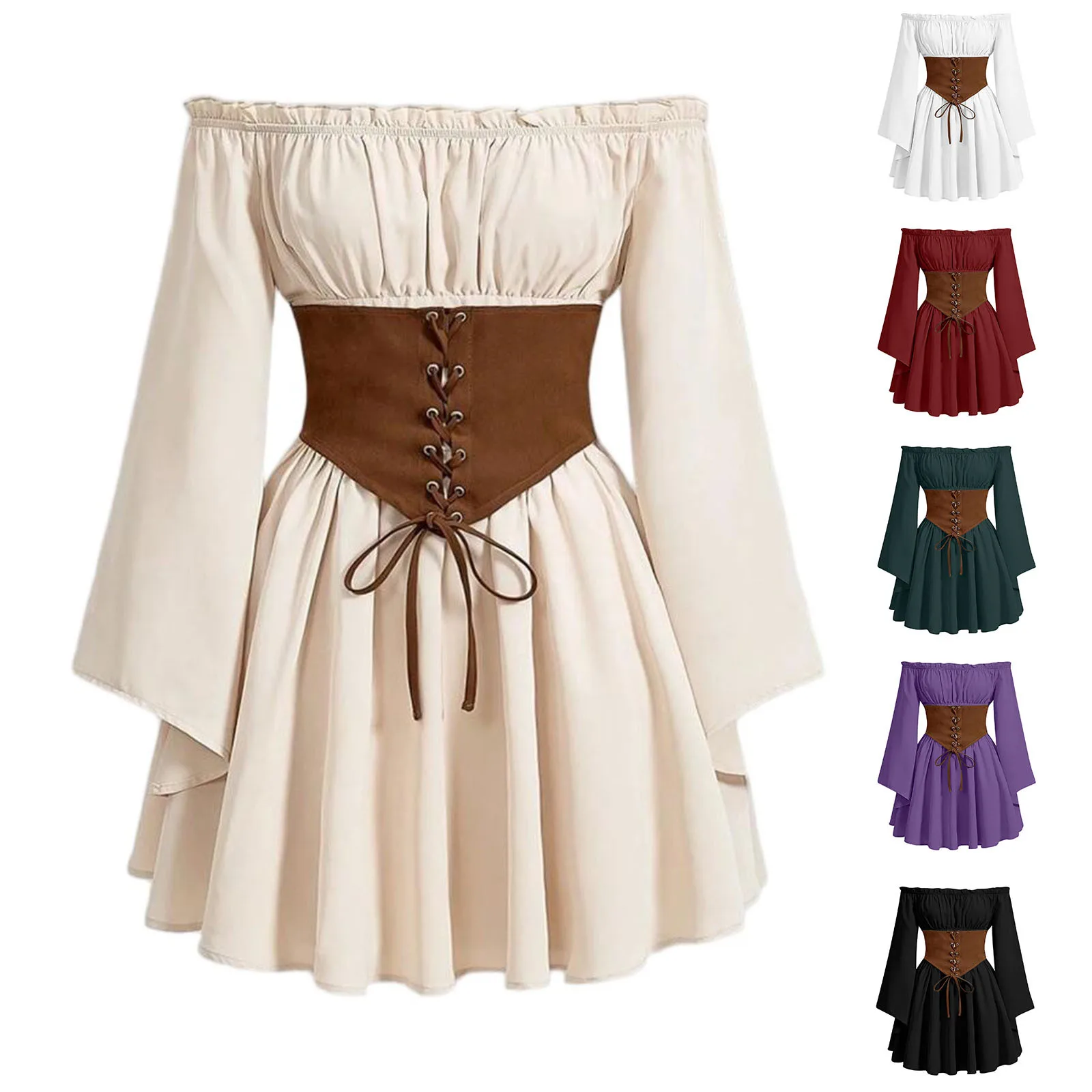 Renaissance Blouse Peasant Women Off Shoulder Fairy Dress Steampunk Pirate Medieval Cosplay Costume Corset Halloween Vintage