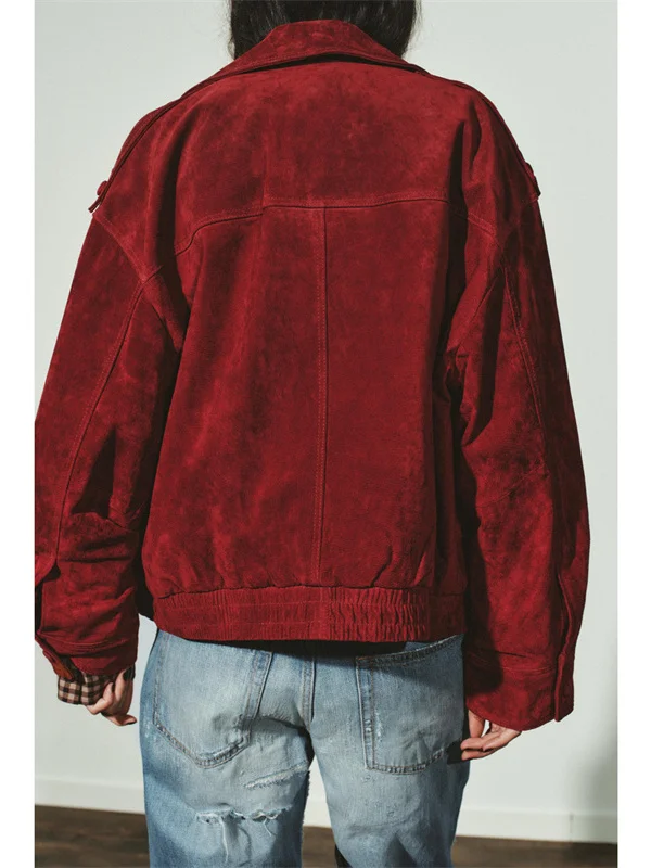 Invierno nueva mujer Casual Faion doble botonadura solapa larga Sve rojo imitación cuero Jaet prendas de vestir exteriores Slim Fit viaje Sle