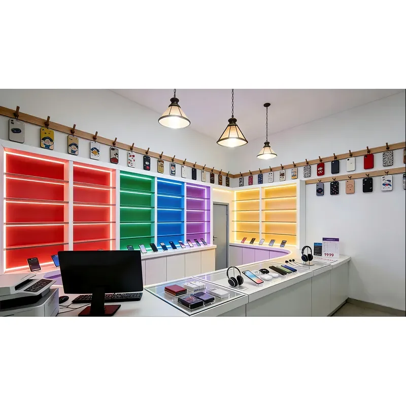 Custom Color Acrylic Mobile Phone Display Cabinet LED Lighting Eco-Friendly Waterproof Heavy Recyclable for Retail