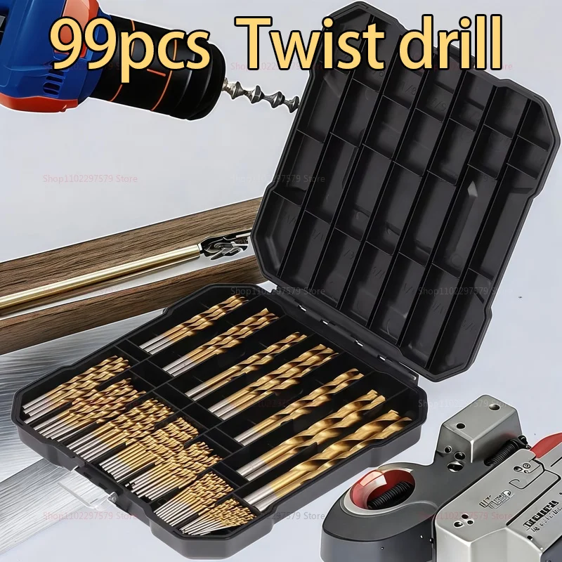 

99 Pcs Titanium Drill Bit Set for Steel Wood Plastic, Metal Copper Aluminum Alloy Drilling Hole Tools with Storage Case