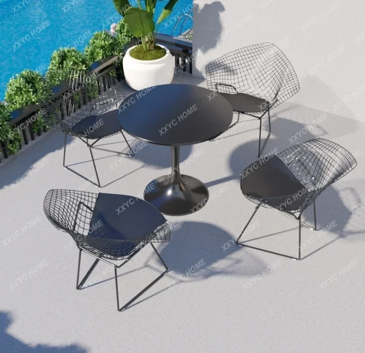 Outdoor Desk-Chair Combination Minimalist Creative Courtyard Balcony Reception Internet-Famous Iron round Table Chair