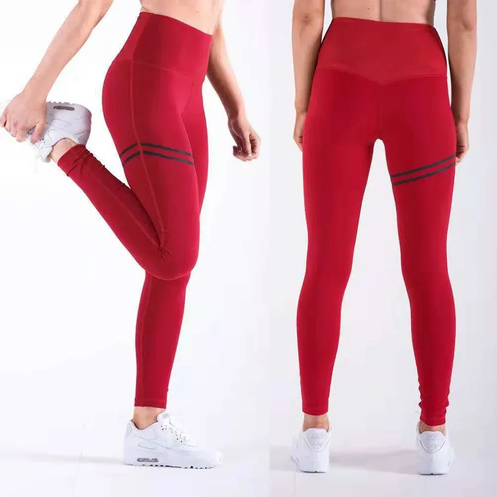 Woman Pants High Waist Sport Pants Women\'s Fitness Sport Leggings Stripe Printing Elastic Gym Workout Tights Running Trousers