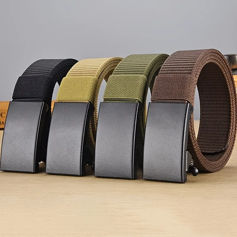 Men's Belt Automatic Metal Buckle Imitation Nylon Webbing Outdoor Work Belt Toothless Automatic Buckle Casual Sports Canvas Belt