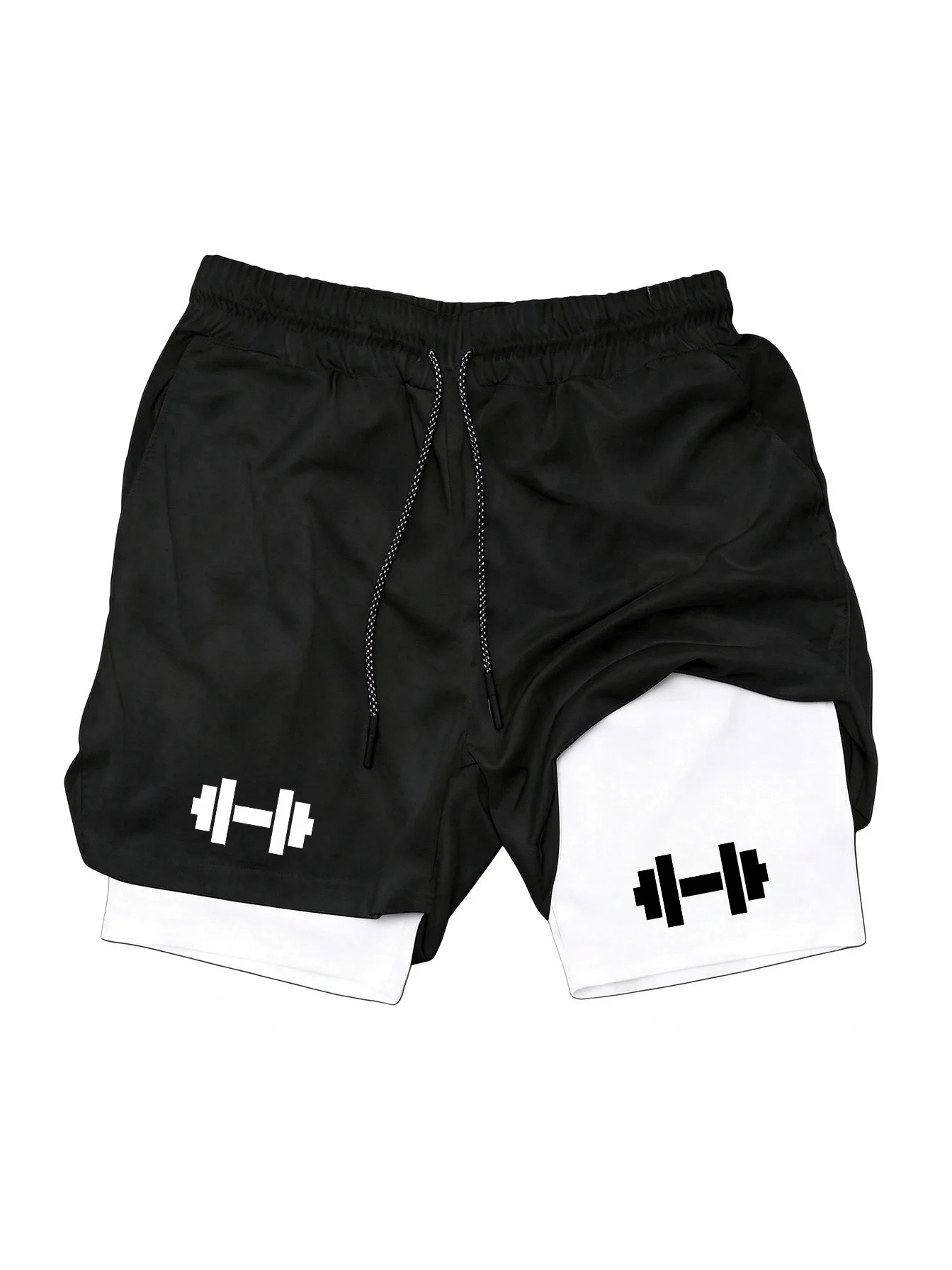 Men Breathable 2 in 1 Gym Shorts, Stretch Compression Inner Liner, Elastic Waist for Basketball Running Exercise