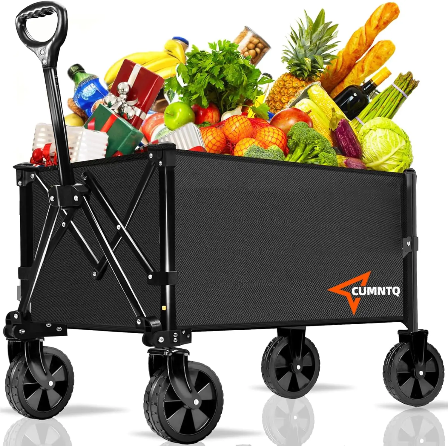 

Collapsible Folding Wagon 350lb Weight Capacity Collapsible Wagon with All Terrain Wheels Cup Holders and Adjustable Handle Util