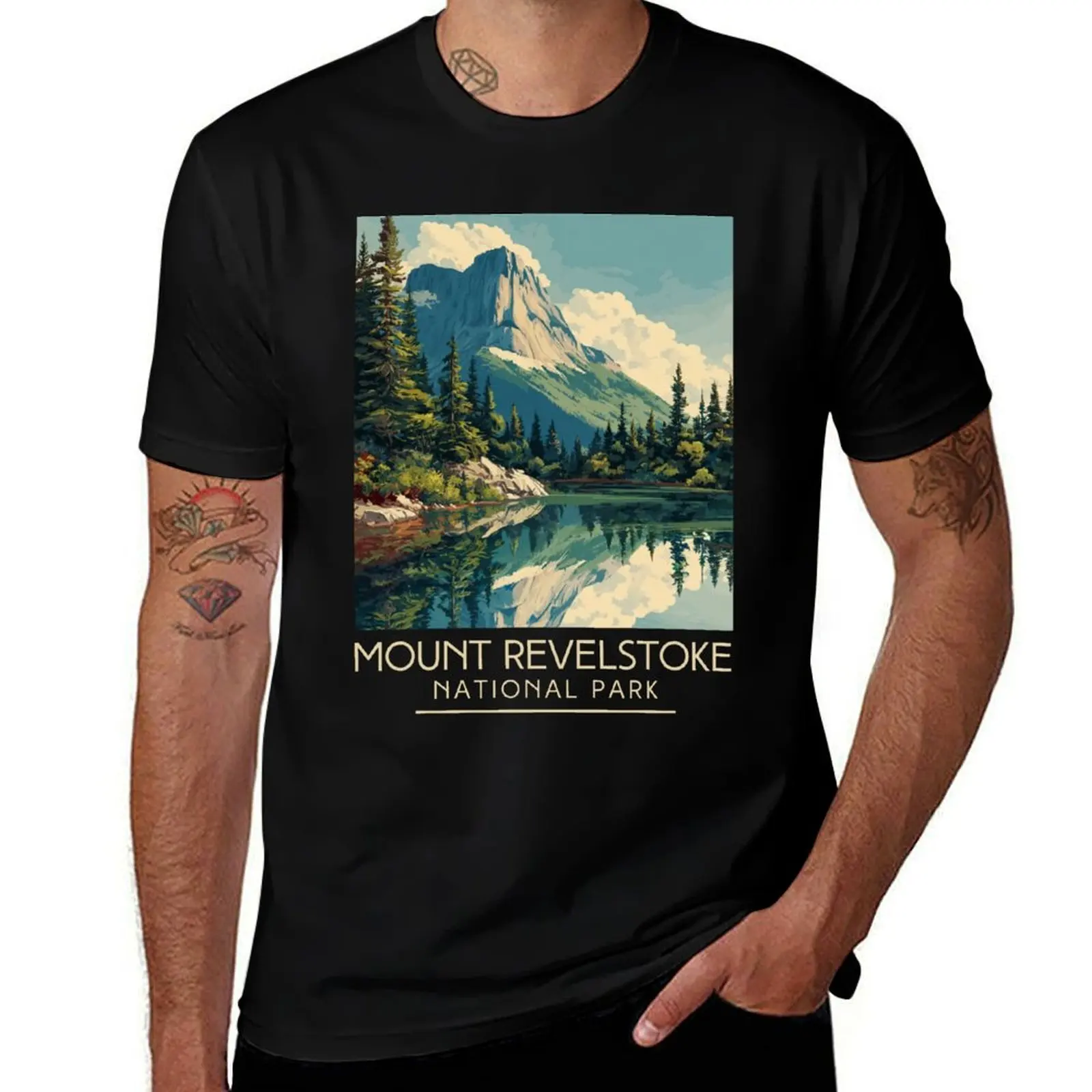 

A Vintage Illustration of Mount Revelstoke National Park - Canada T-Shirt blue archive men t shirts