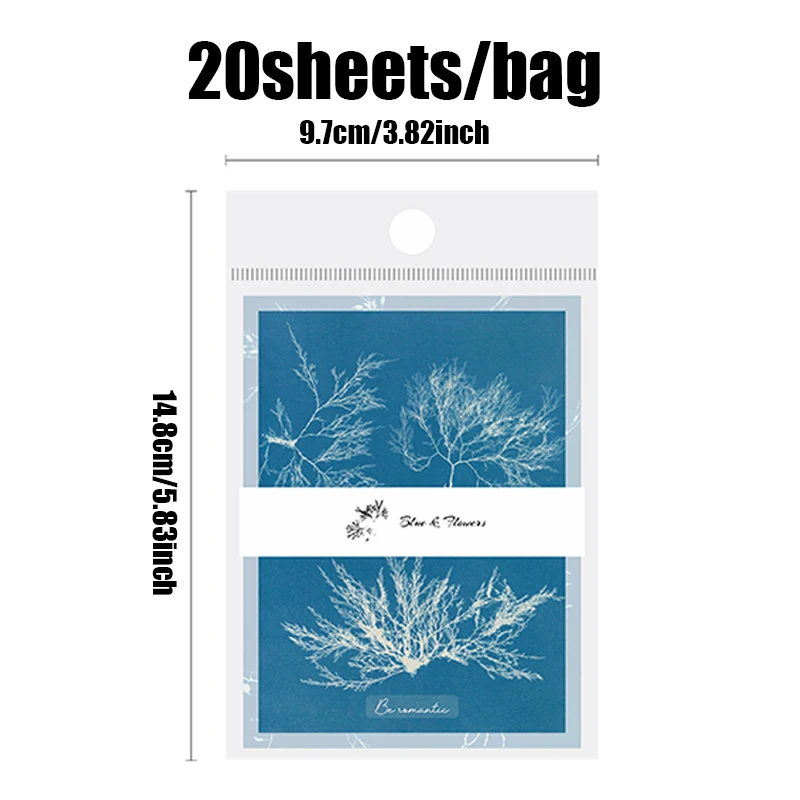 Mr. Paper Retro Solid Color Material Paper 20 sheets/pack Plant Flower Leaf Reflection Blue Material Paper Home Decoration Gifts