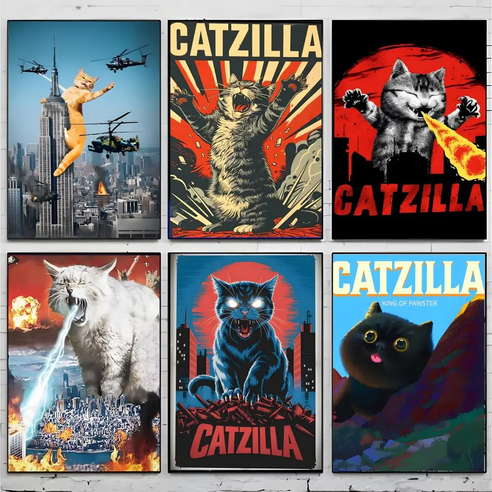 giant monster cat art C-Catzilla Poster Premium Decor Art & Gift for Household Lounge Home Ornaments