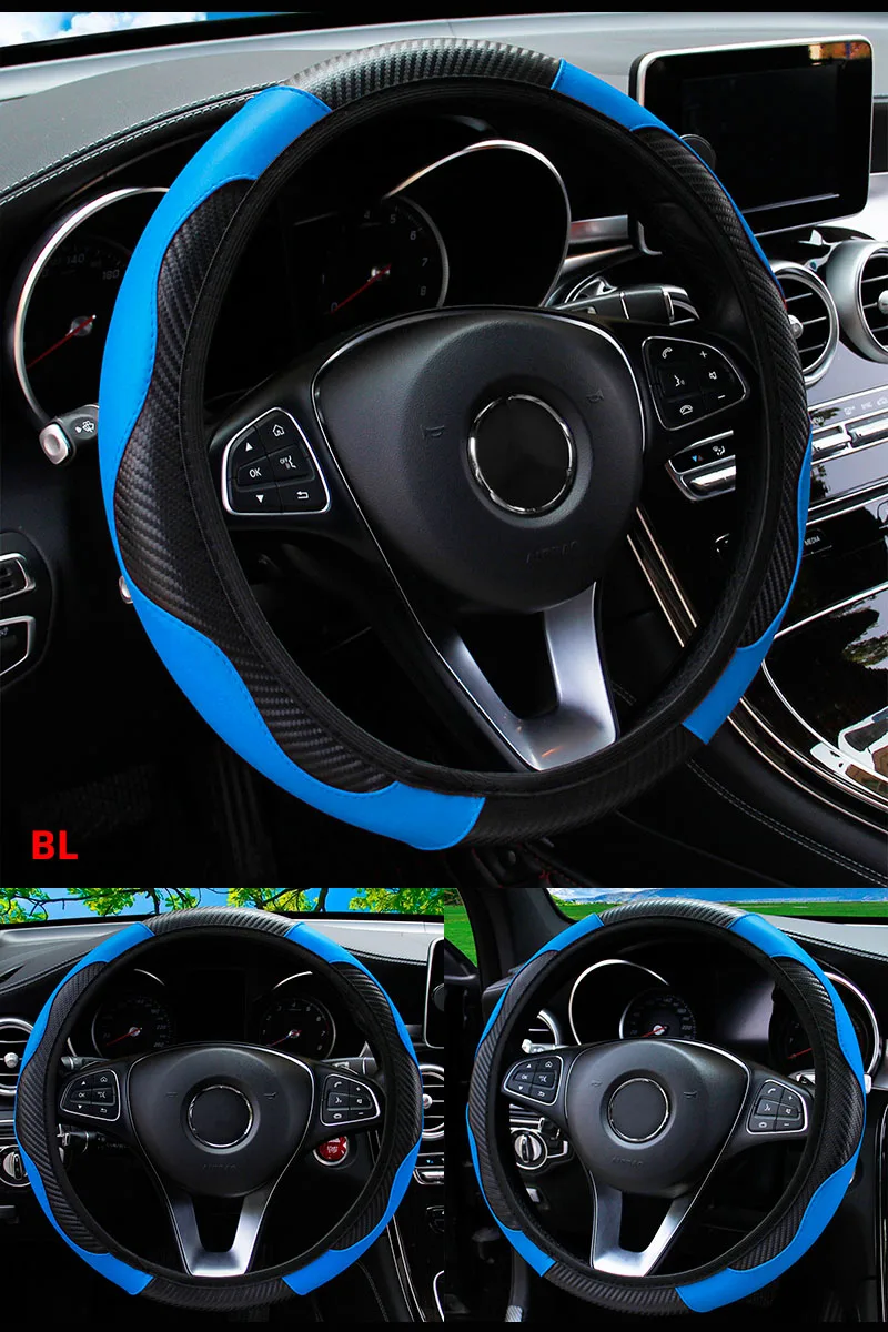 Auto Lenkrad Abdeckung Atmungsaktive Anti Slip PU Leder Lenkung Abdeckungen Geeignet 37-38,5 cm Auto Dekoration Carbon Faser – Detail 10