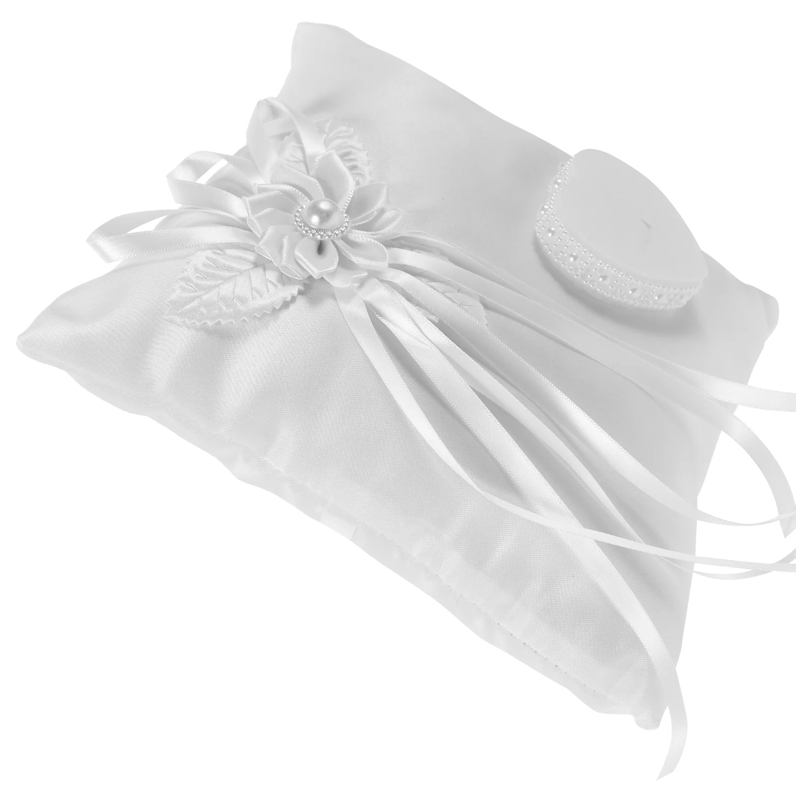 Almohada de anillo para boda, soporte de matrimonio, cojín de cinta blanca, almohadas, joyería de cama