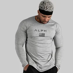 Men's Cotton Casual Clothing Male Bodybuilding Gym Fitness Workout Long Sleeve T-Shirt Running Sweatshirt Breathable Tees Tops