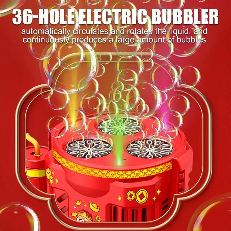 Firework Bubble Blower Party Atmosphere Bubble Maker Flashlight Design Electric Fire Work Bubble Machine 36 Hole Bubble Blower