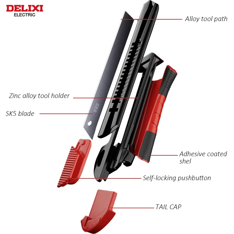 DELIXI ELECTRIC Utility Knife,SK5 Steel blade Can replacement and Retractable ，Sharp  Cut Paper, Fabric, Wood, Rubber, Plastic