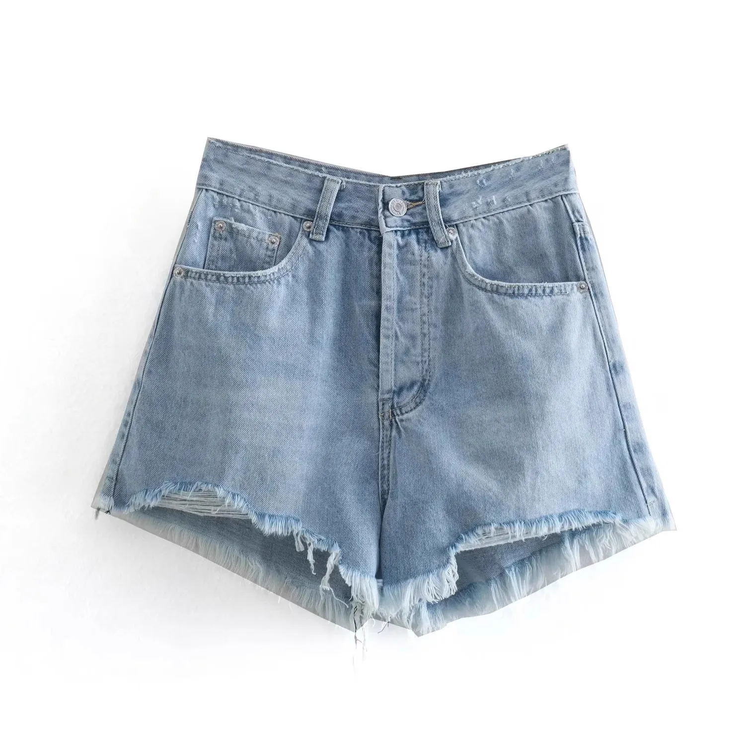 Jeans met hoge taille en wijde pijpen, katoenen denim, rechte broek, zomer, nieuwe collectie, faion gescheurde decoratie-jeans voor dames