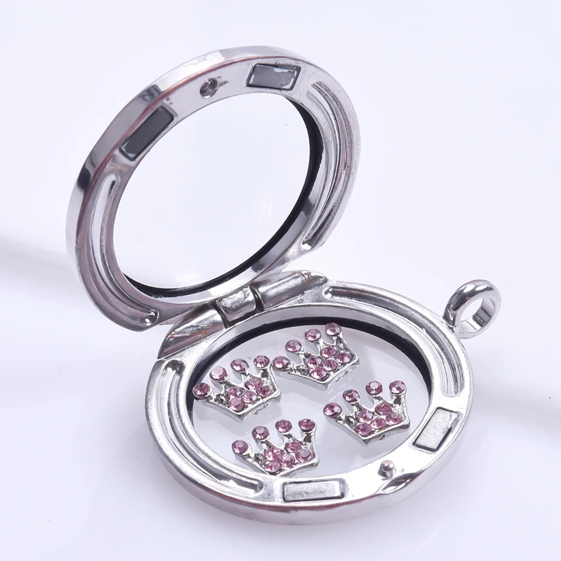20Pcs/Lot Women Crystal Crown Nail Polish Floating Charms Red Lip Pendant For Memory Relicario Locket Necklaces Jewelry Making