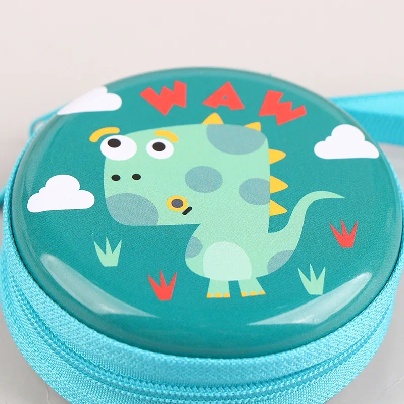 Lovely Dinosaur Round Coin Purses Cute Print Wallet Zipper Change Purse For Boys Girls Earphones Storage Pouch