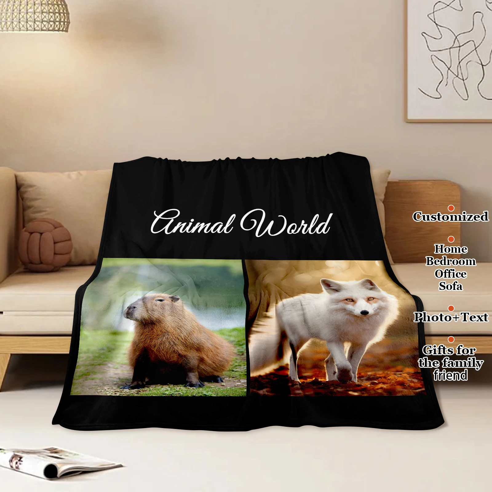 Lazy Puffer Fish and Beautiful Fox Animal Themed Customized Blanket Creative Gifts For Friends and Family Picnic Couch Available