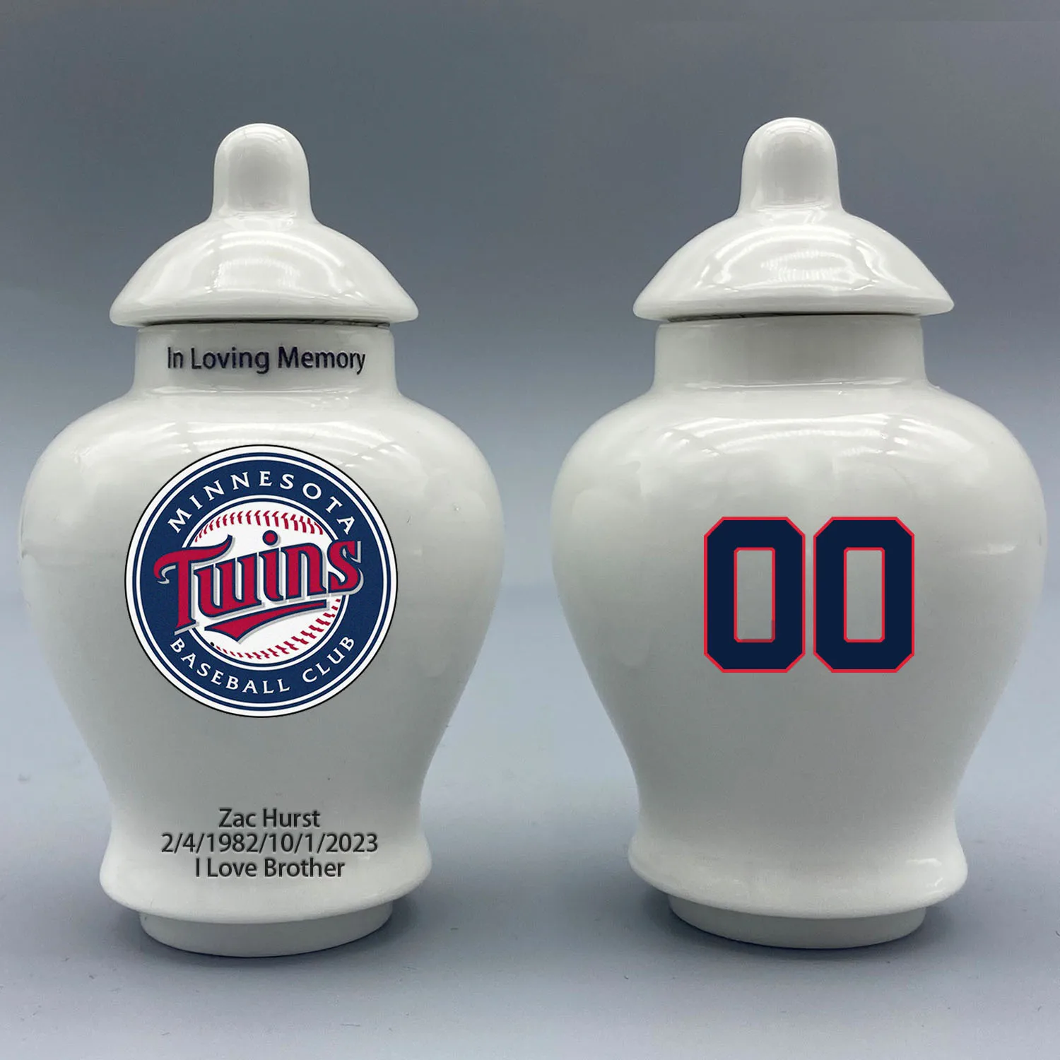 Mini Urn for Minnesota Twins-Baseball themed.Please send me the customization information - name/date and number on the urn