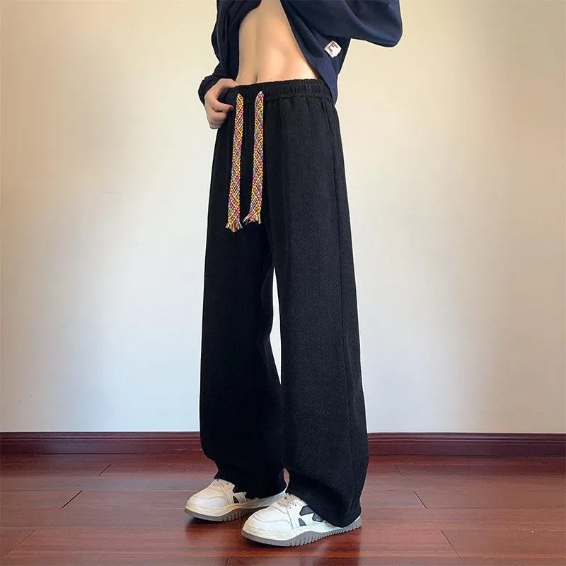 

Men's Fce Lined Wide Leg Casual Straight Cut Sweatpants Autumn New Sle Trendy Versatile Slimming Long Pants mid Waist