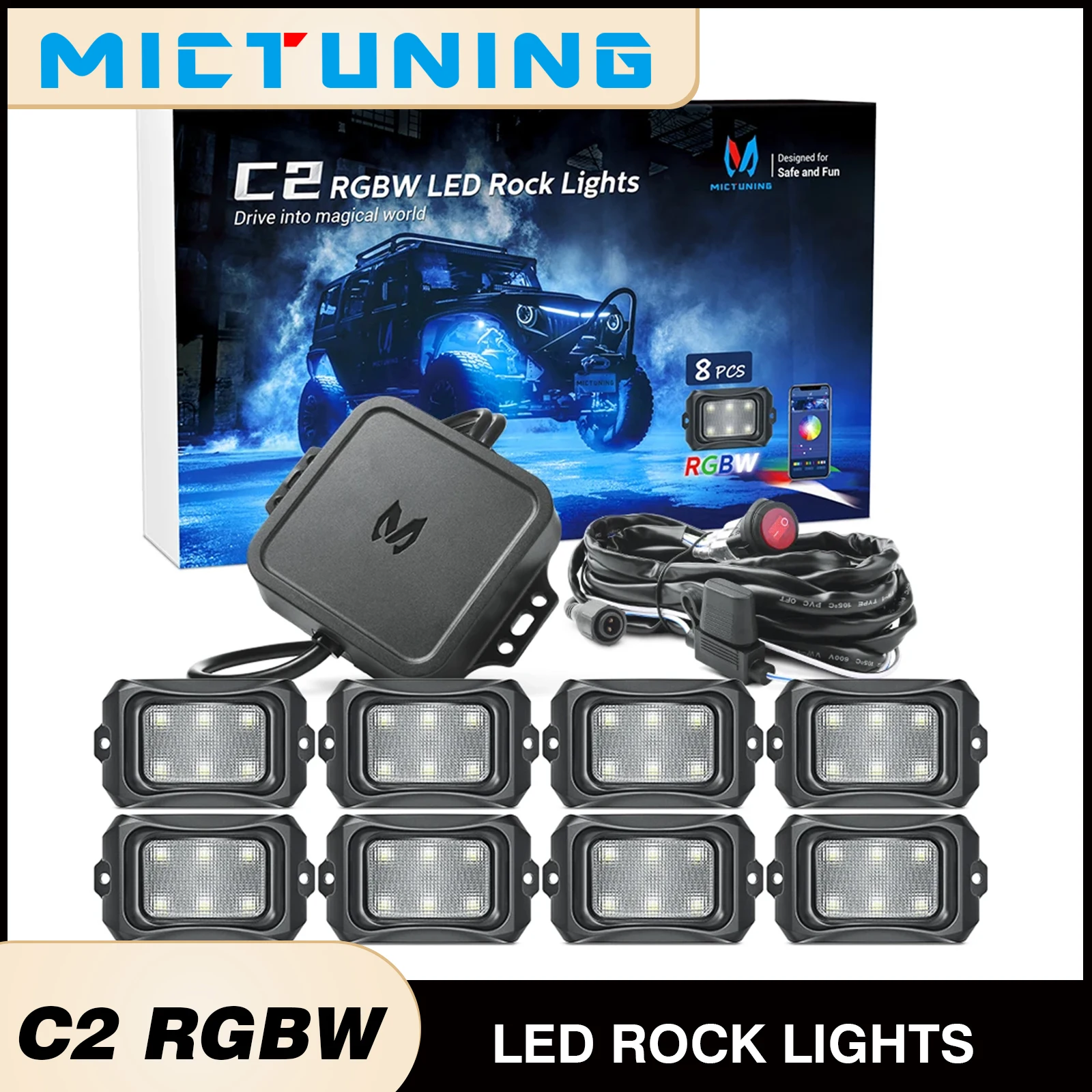 

MICTUNING C2 8 Pods RGBW LED Rock Lights,Multicolor Car Atmosphere Underbody Neon Lamp Kit,IP68 Waterproof For Truck Boat ATV