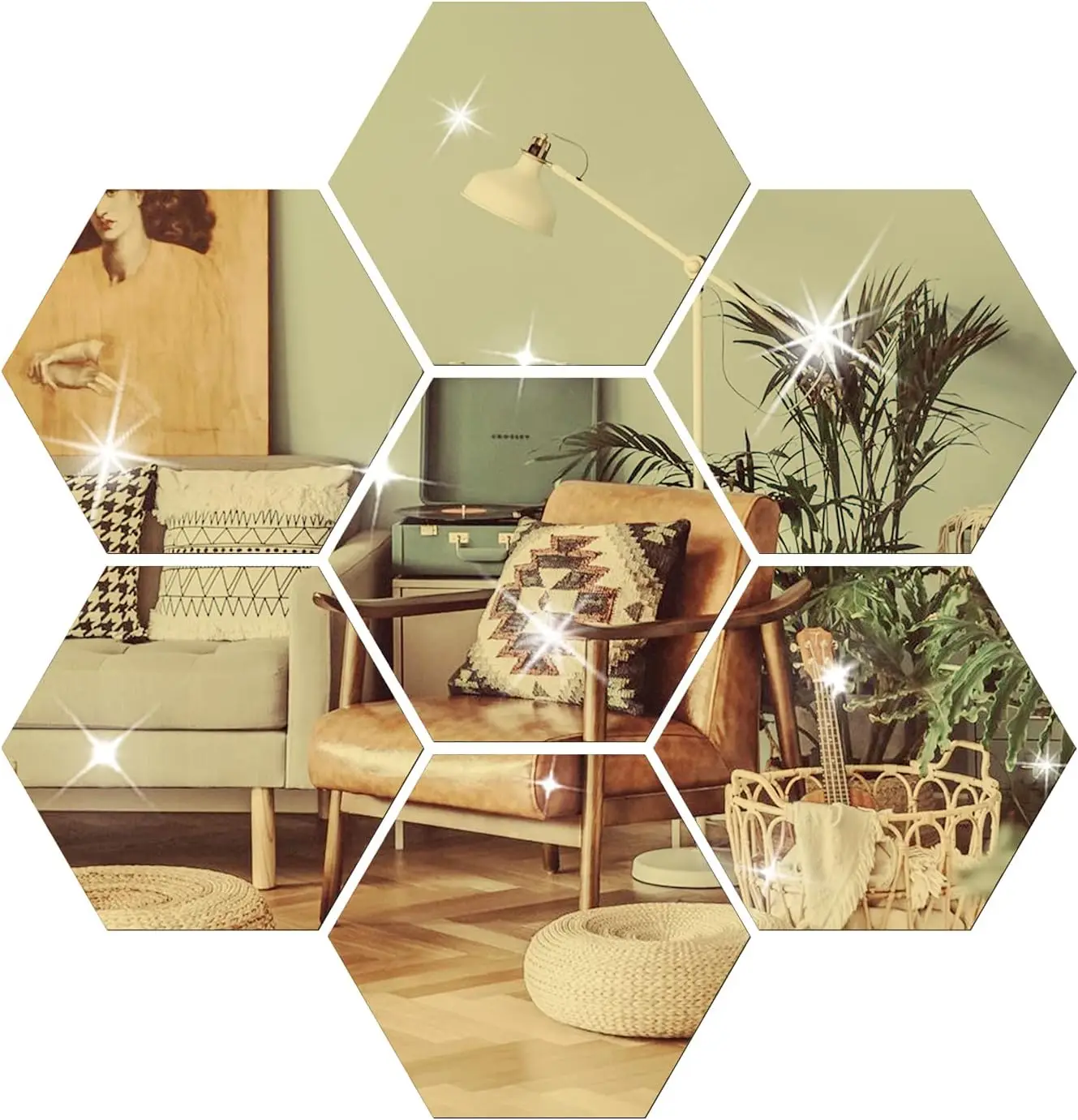 Adhesivo hexagonal de pared con espejo 3D, varios colores, bricolaje, fondo de TV, pegatinas para el salón, decoración de pared, dormitorio, baño, decoración del hogar