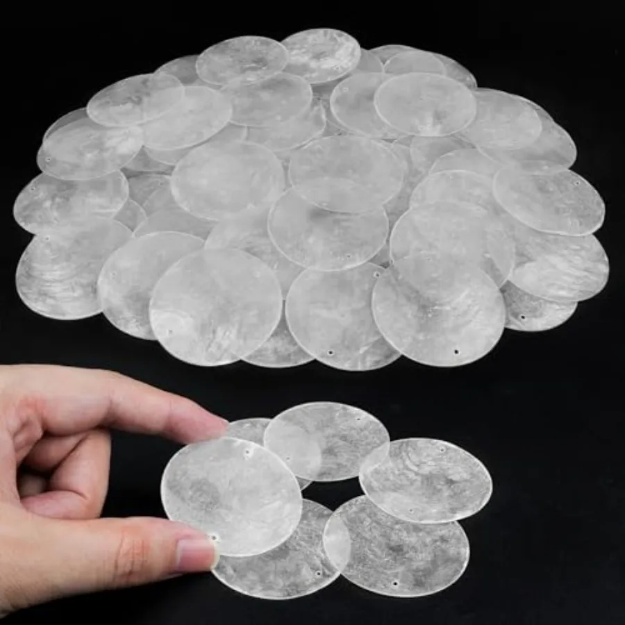 

60 PCS Capiz Shells Round tural Shells 2 Ih White Round Capiz Shells with 2 Holes for Wind Chimes Curtain Shell Garland Craft W