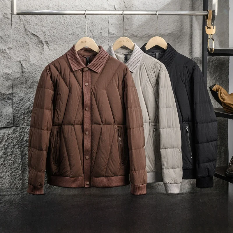 

Italian Luxury Men's down Jaet Knitted Casual Collar Patchwork Faionable Warm Autumn Winter Zipper Decorative Nylon Fabric