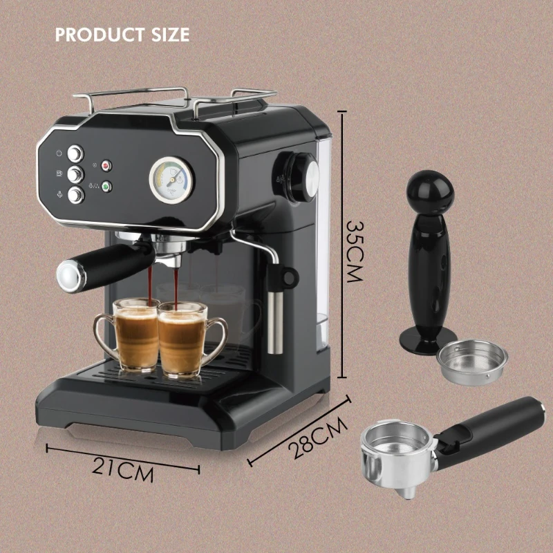 Macchina per caffè espresso, macchina per caffè espresso domestica e montalatte a vapore con doppia tazza e vassoio antigoccia staccabile per la produzione senza sforzo