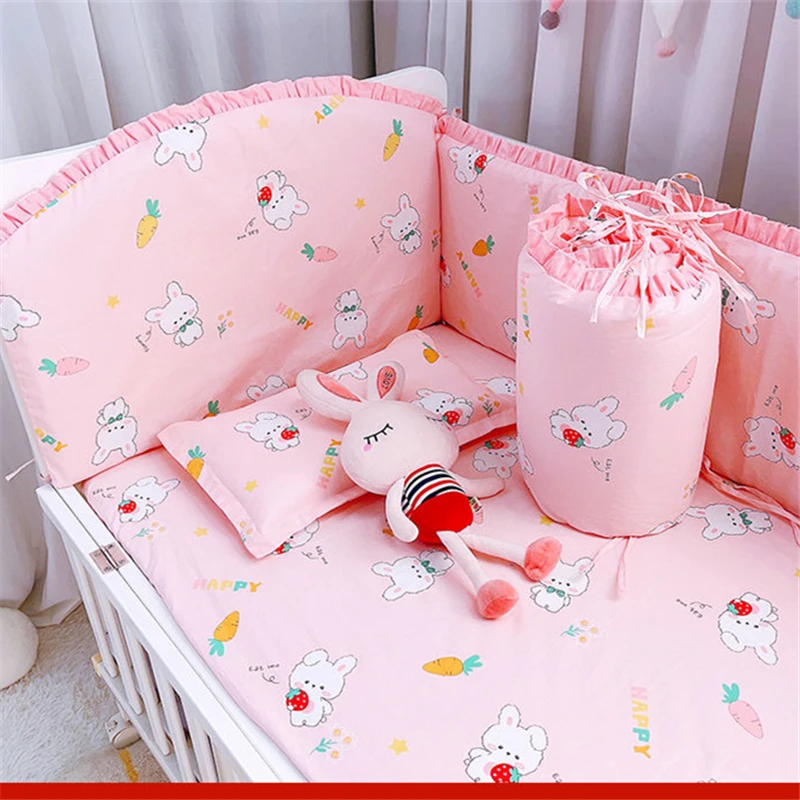 

Cute Fresh Printed Pattern Children Bedding Set Pure Cotton Thicken Lace Baby Bed Bumper Soft Skin-friendly Cartoon Kids Sheets