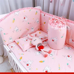 Cute Fresh Printed Pattern Children Bedding Set Pure Cotton Thicken Lace Baby Bed Bumper Soft Skin-friendly Cartoon Kids Sheets