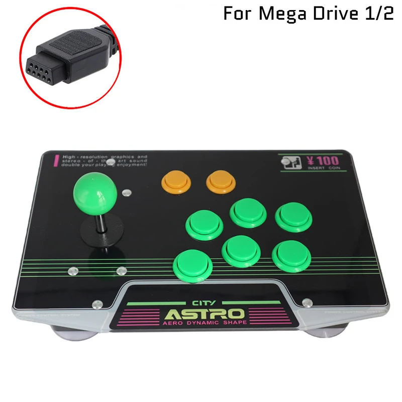 

XB Mega Drive 1/2 6 Buttons 9Pin MD Arcade Joystick Controller Artwork Panel Fight Stick For Mega Drive