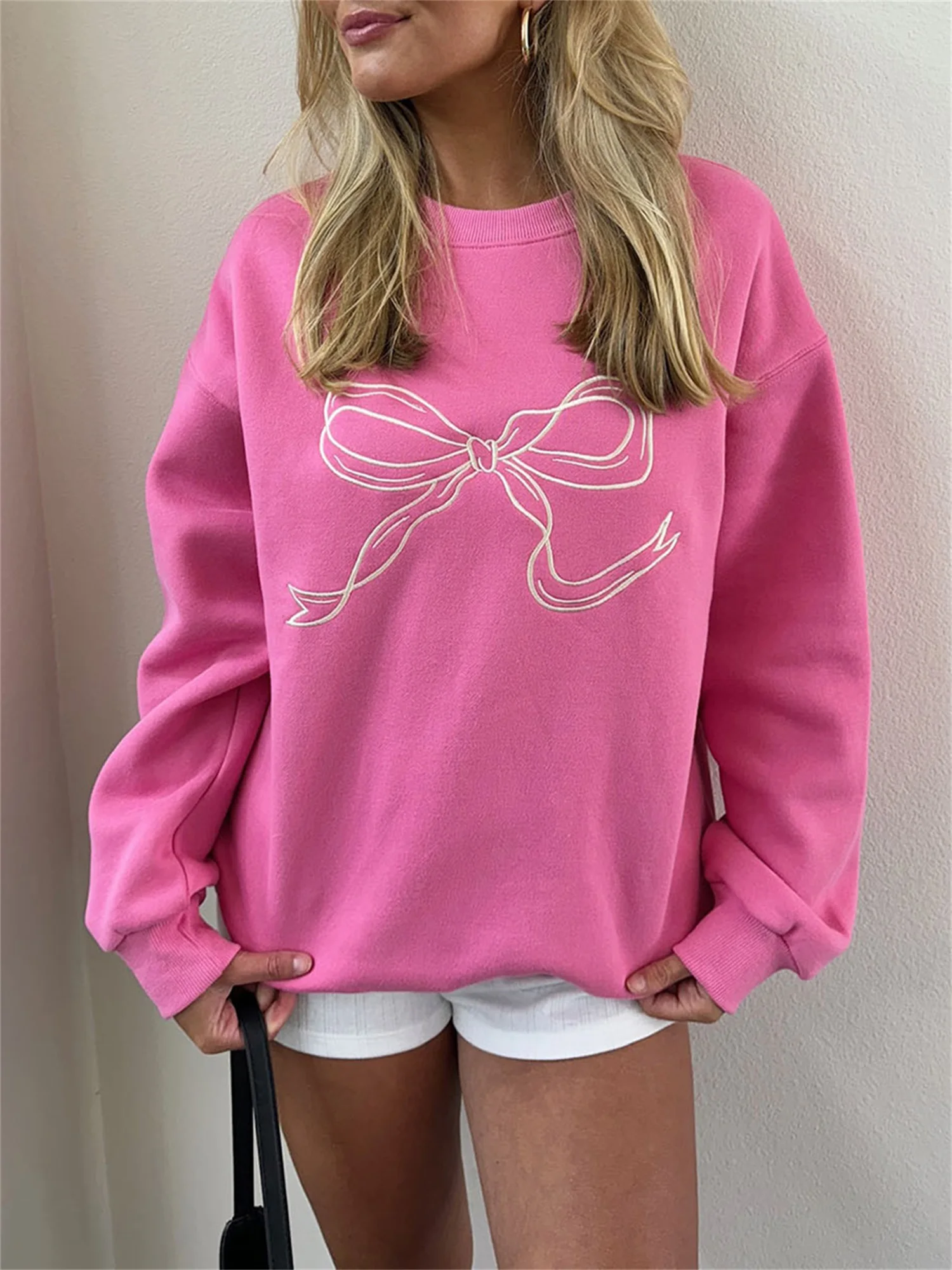 Women s Long Sleeve Crew Neck Floral Embroidered Sweatshirt Pullover Casual Tops with Ribbed Trim and Side Slits