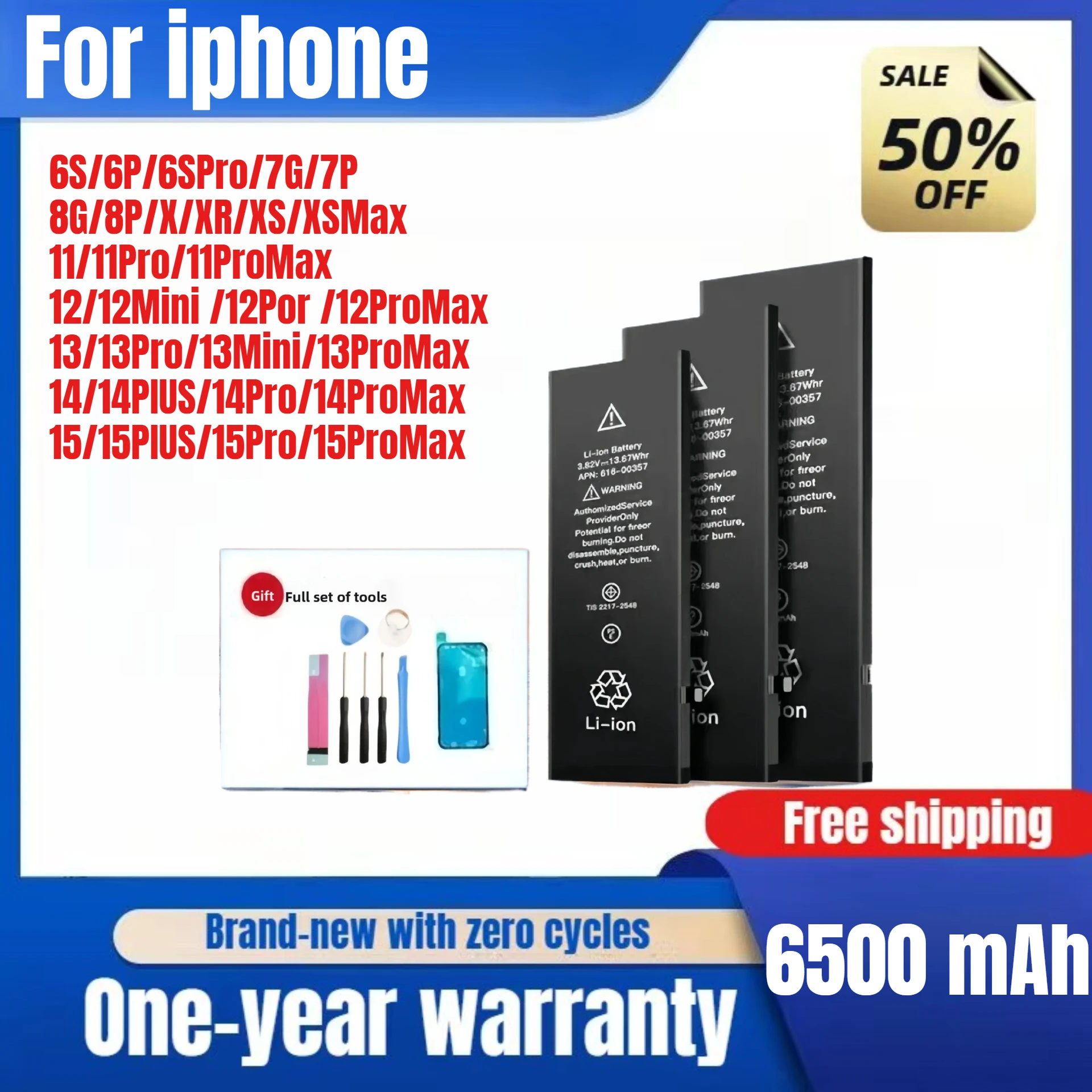 

High Capacity iPhone Battery for 14 13 11 7p12 6 6splus 8 8p Pro X